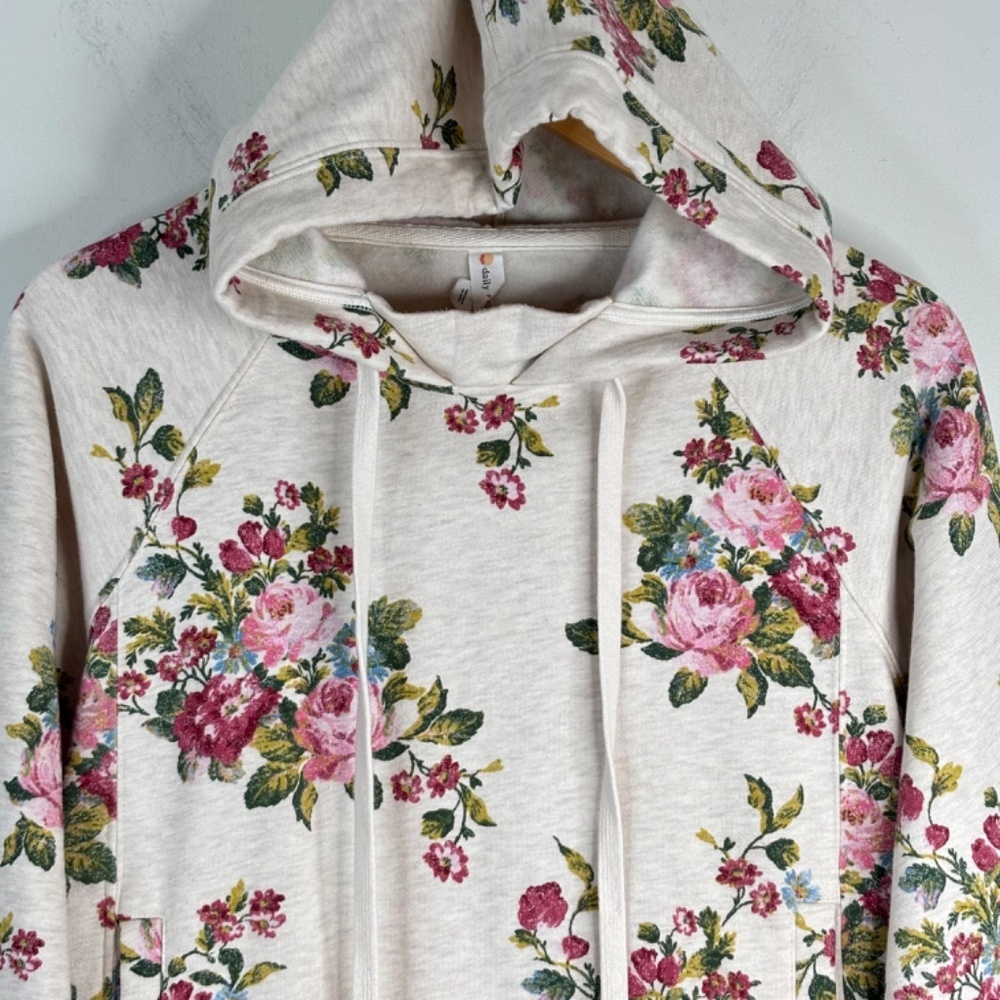 Anthropologie Daily Practice Floral Hoodie M Beige Cottage Boho Lounge Spring - Picture 3 of 12